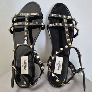 Authentic Valentino Black Rockstud Jelly T-Strap Sandals